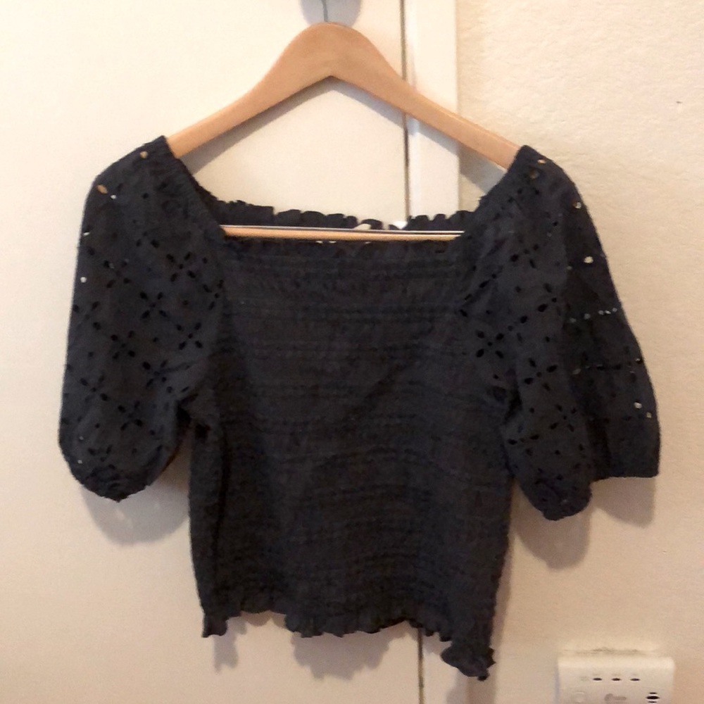 New with tags dark grey smocked loft medium top